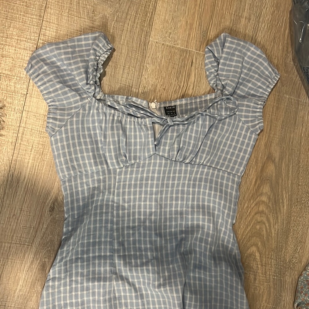 Shein Tie Front Grid Print Dress - US 2 Size XS